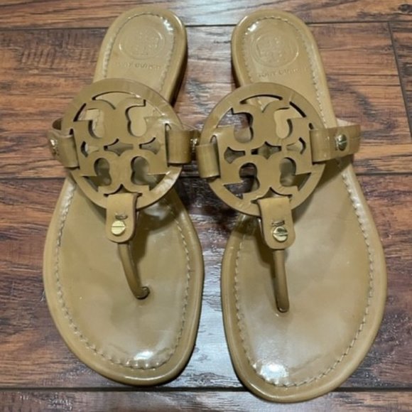 Tory Burch Shoes - **EXCELLENT LIKE NEW Tory Burch Miller Patent Tan Beige Sandals - Sz 8 1/2